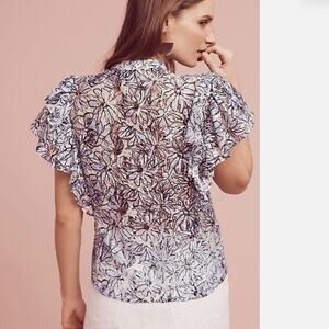 Anthropologie Dina Agam Jolyn Lace Flutter Blouse